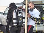 Khaled Zaki with the Rayan TV  on the beach Sealine Qatar  ready to dive 2 with the Mk6 Rebreather poseidon