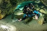 Self portrait of myself in the "Devil's Eye" entrance of Ginnie Springs, wearing my Classic Hammerhead CCR with Rev C+ electronics.